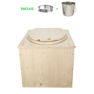 Toilette sèche en bois brut complète avec seau inox et bavette inox