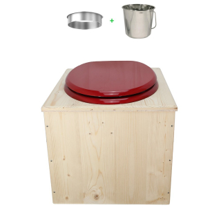 Toilette sèche en bois brut avec seau inox