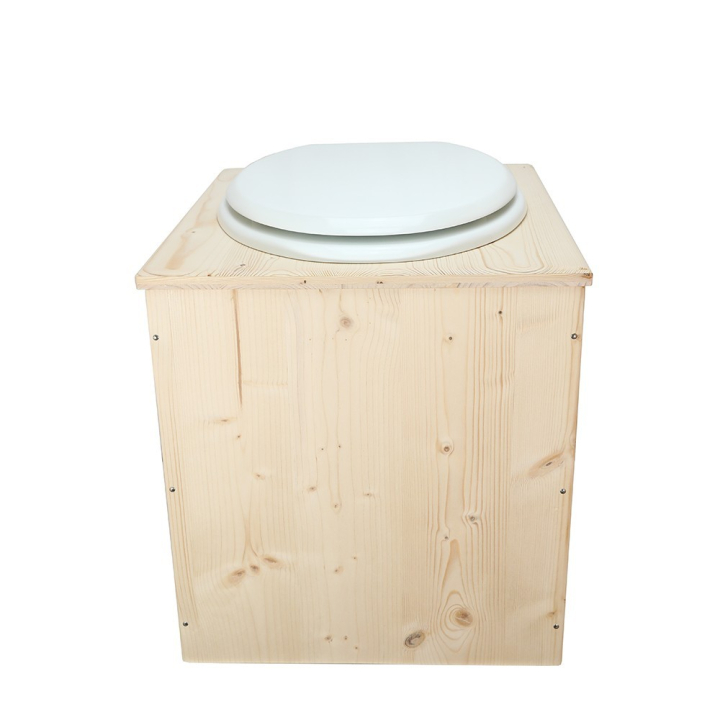  toilette sèche en bois avec seau inox et bavette inox avec abattant bois blanc - modèle rehaussé PMR