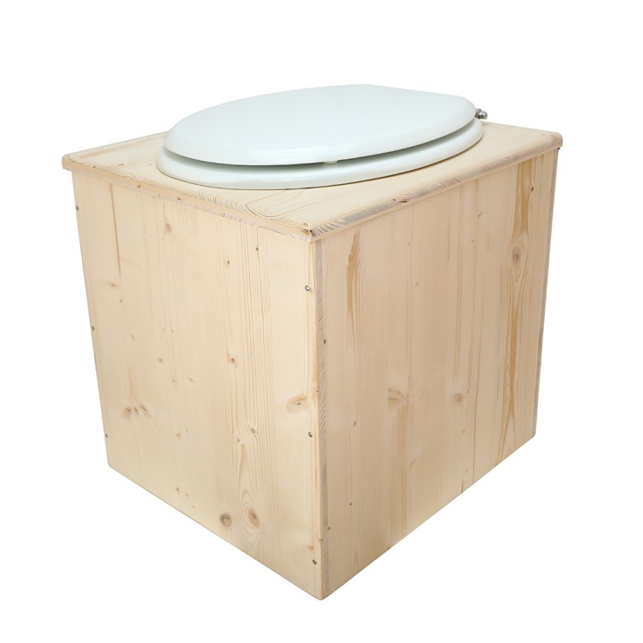  toilette sèche en bois avec seau inox et bavette inox avec abattant bois blanc - modèle rehaussé PMR