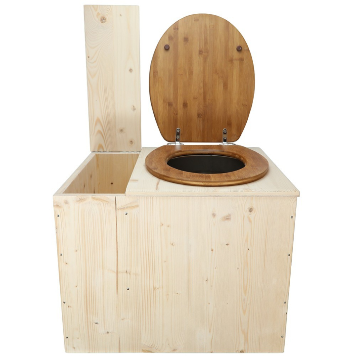  Toilette sèche avec bac à copeaux de bois - La Bac Bambou inox - modèle rehaussé PMR - hauteur d\'assise 50 cm