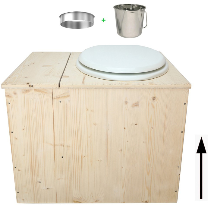 Toilette sèche avec bac à copeaux de bois - La Bac Blanche inox - modèle rehaussé PMR - hauteur d\'assise 50 cm