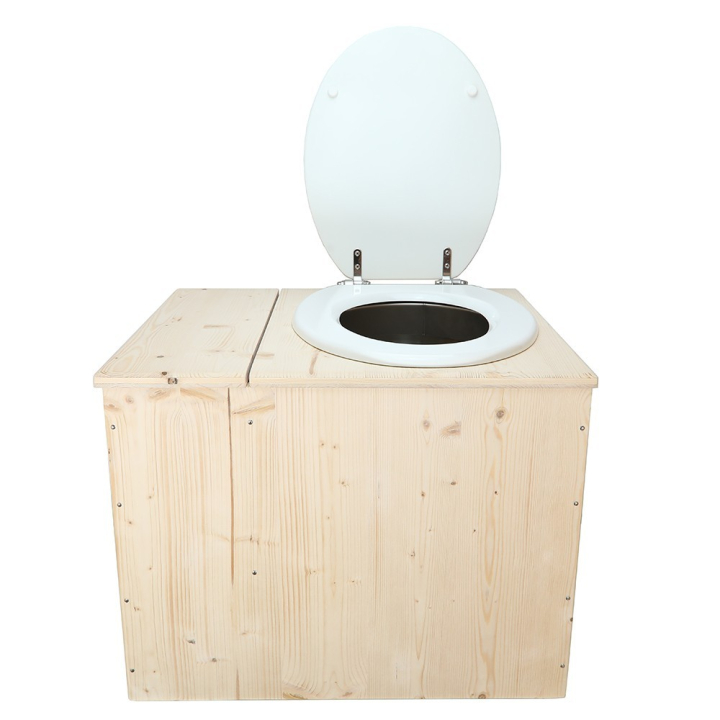  Toilette sèche avec bac à copeaux de bois - La Bac Blanche inox - modèle rehaussé PMR - hauteur d\'assise 50 cm