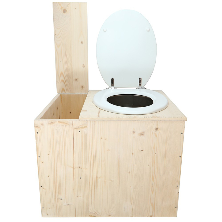  Toilette sèche avec bac à copeaux de bois - La Bac Blanche inox - modèle rehaussé PMR - hauteur d\'assise 50 cm