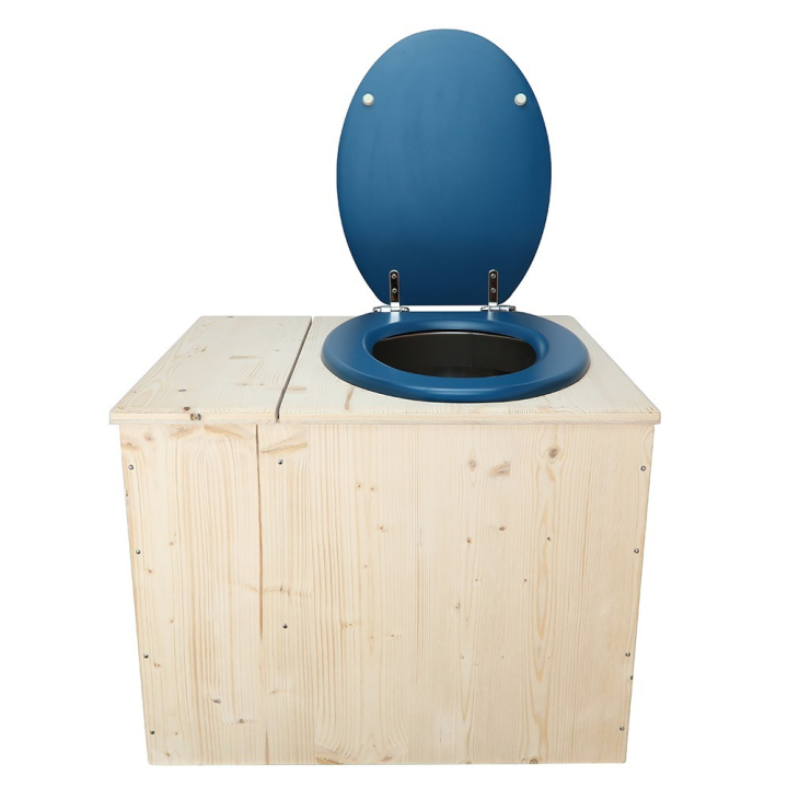  Toilette sèche avec bac à copeaux de bois - La Bac Bleu nuit inox - modèle rehaussé PMR - hauteur d\'assise 50 cm