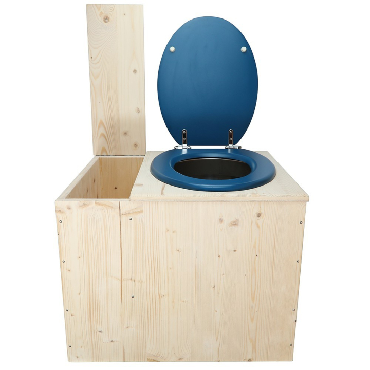  Toilette sèche avec bac à copeaux de bois - La Bac Bleu nuit inox - modèle rehaussé PMR - hauteur d\'assise 50 cm