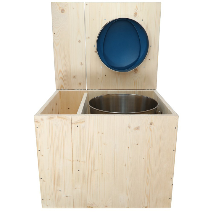  Toilette sèche avec bac à copeaux de bois - La Bac Bleu nuit inox - modèle rehaussé PMR - hauteur d\'assise 50 cm