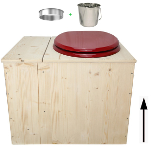 Toilette sèche avec bac à copeaux de bois - La Bac Rouge Framboise inox - modèle rehaussé PMR - hauteur d\'assise 50 cm