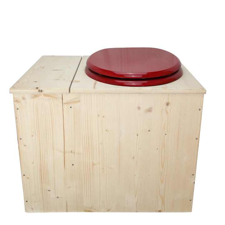  Toilette sèche avec bac à copeaux de bois - La Bac Rouge Framboise inox - modèle rehaussé PMR - hauteur d\'assise 50 cm