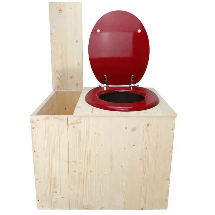  Toilette sèche avec bac à copeaux de bois - La Bac Rouge Framboise inox - modèle rehaussé PMR - hauteur d\'assise 50 cm