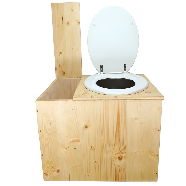  abattant blanc seau inox et bavette inox. Hauteur PMR 50 cm.