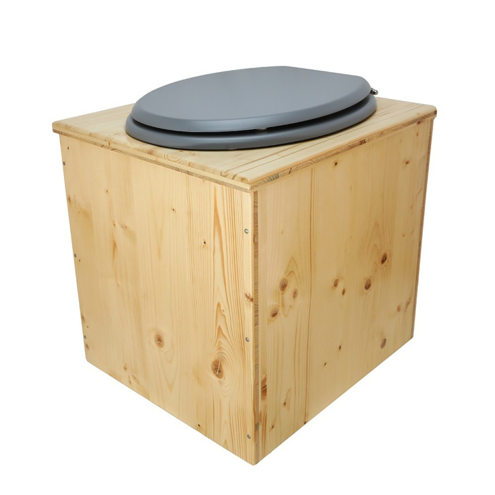 Toilette sèche rehaussée en bois huilé complète avec seau inox et bavette inox - abattant gris