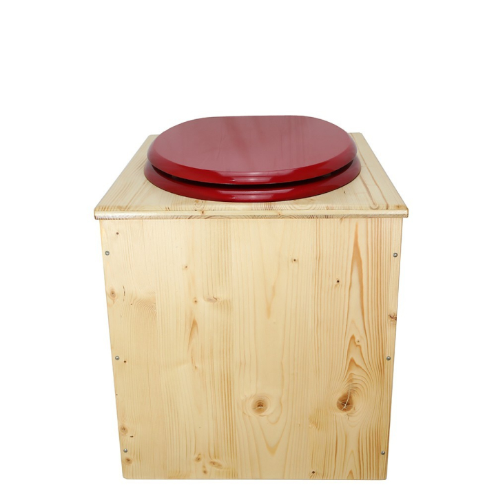  Toilette sèche rehaussée en bois huilé complète avec seau inox et bavette inox - abattant rouge