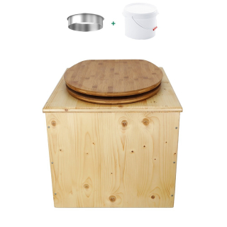 Toilette sèche en bois huilé avec bavette inox