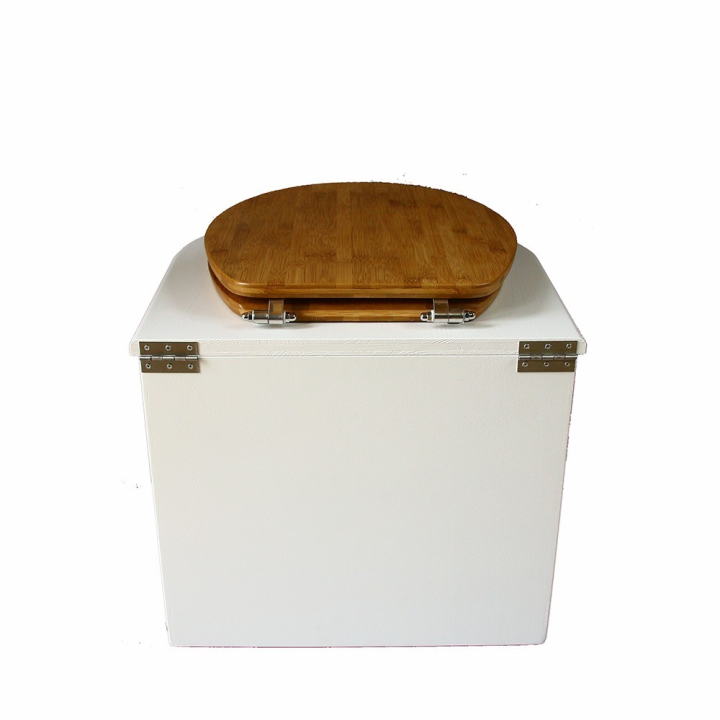  toilette sèche arrondie blanche avec abattant bambou
