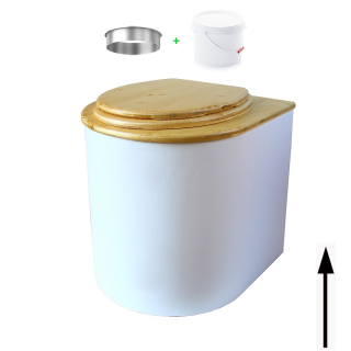 toilette sèche arrondie blanche avec abattant huilé