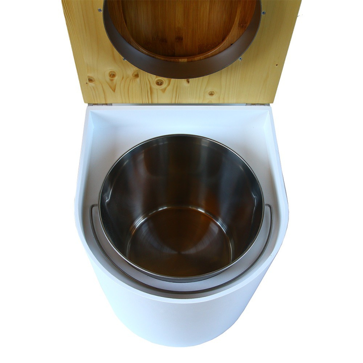  toilette sèche arrondie blanche avec couvercle huilé