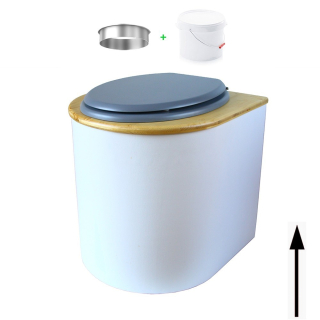 toilette sèche arrondie blanche avec couvercle huilé