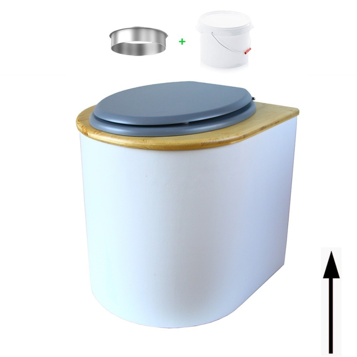 toilette sèche arrondie blanche avec couvercle huilé