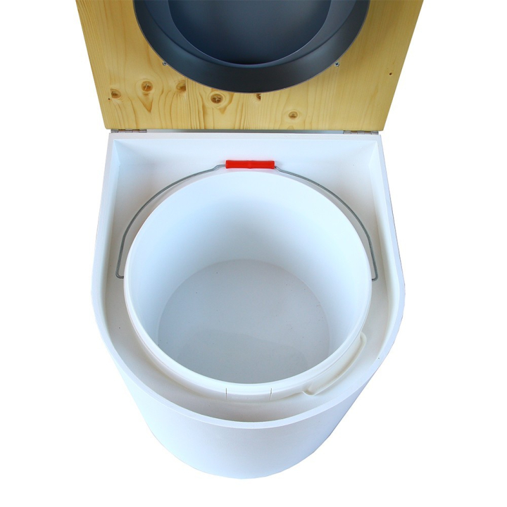  toilette sèche arrondie blanche avec couvercle huilé