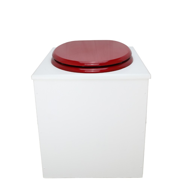  Toilette sèche rehaussée en bois blanc complète avec seau inox 22 litres et bavette inox Ø30 cm - abattant rouge