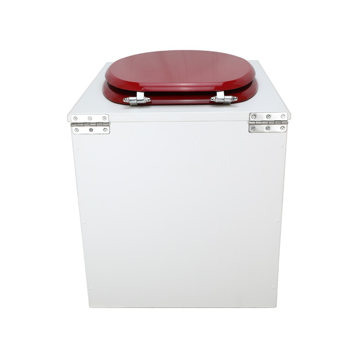  Toilette sèche rehaussée en bois blanc complète avec seau inox 22 litres et bavette inox Ø30 cm - abattant rouge