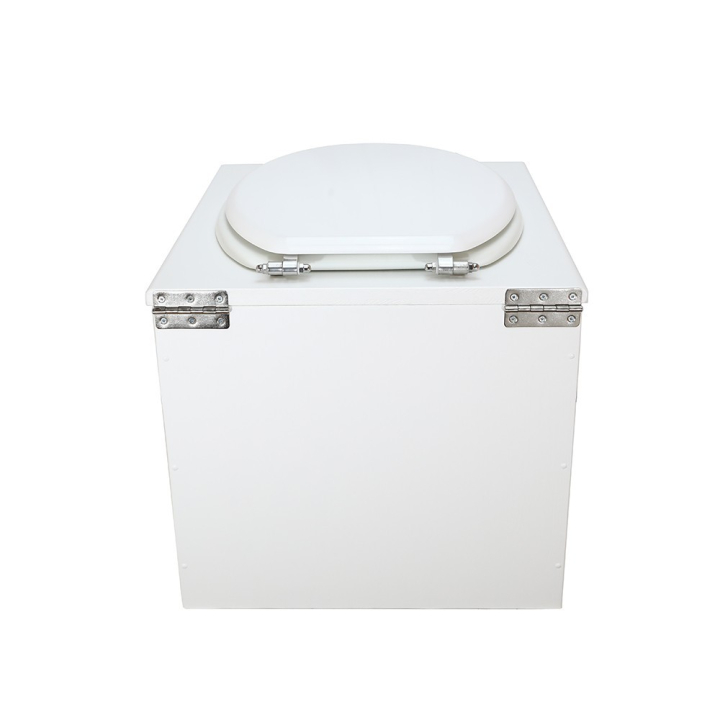  Toilette sèche en bois blanc complète avec seau inox 22 litres et bavette inox Ø30 cm - abattant blanc