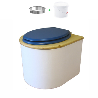 toilette sèche en bois arrondie blanche/huilé avec seau plastique 22L