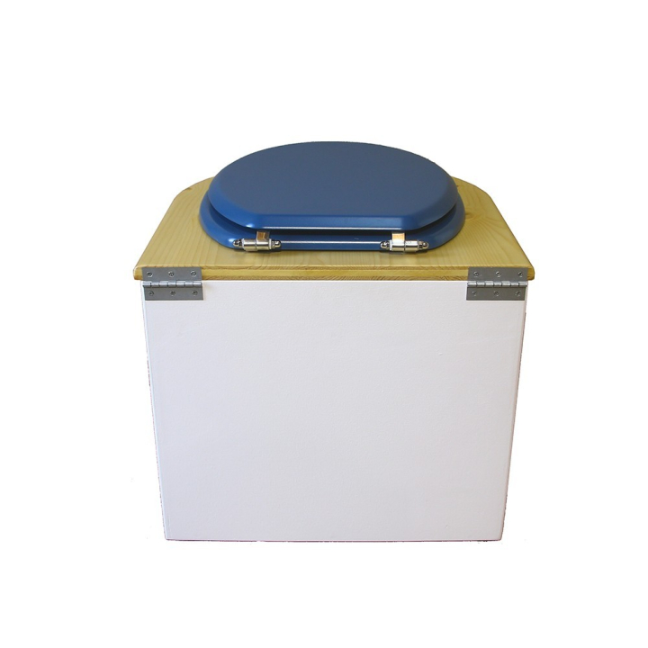  toilette sèche en bois arrondie blanche/huilé avec seau plastique 22L