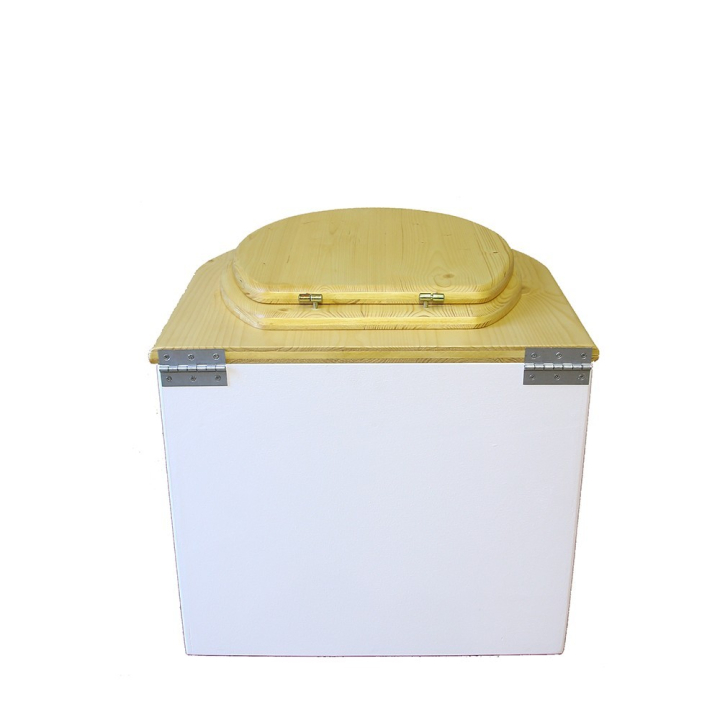  toilette sèche en bois arrondie blanche/huilé avec seau plastique 22L