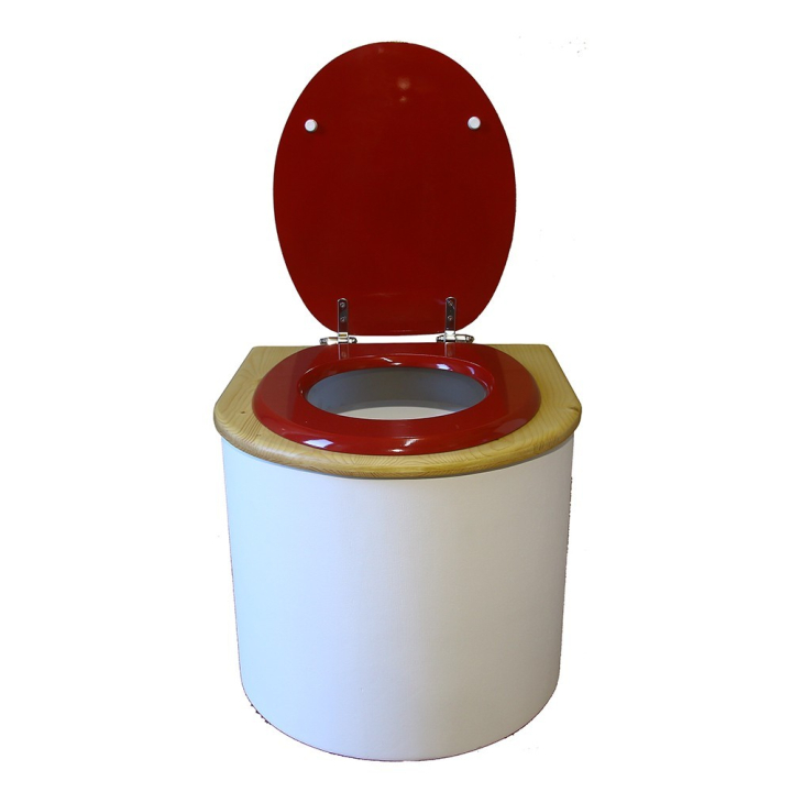  toilette sèche en bois arrondie blanche/huilé avec seau plastique 22L