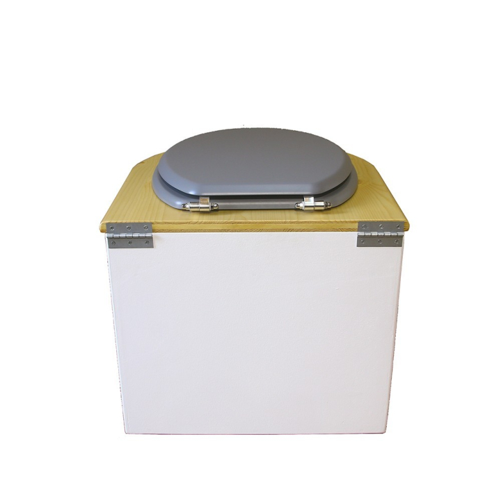  Toilette sèche en bois arrondie blanche/huilé avec seau inox