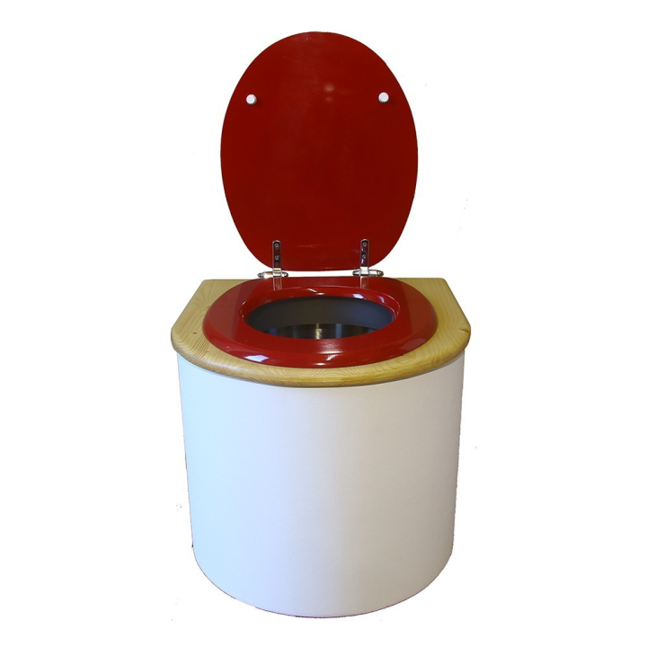  Toilette sèche en bois arrondie blanche/huilé avec seau inox
