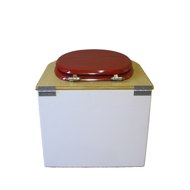  Toilette sèche en bois arrondie blanche/huilé avec seau inox
