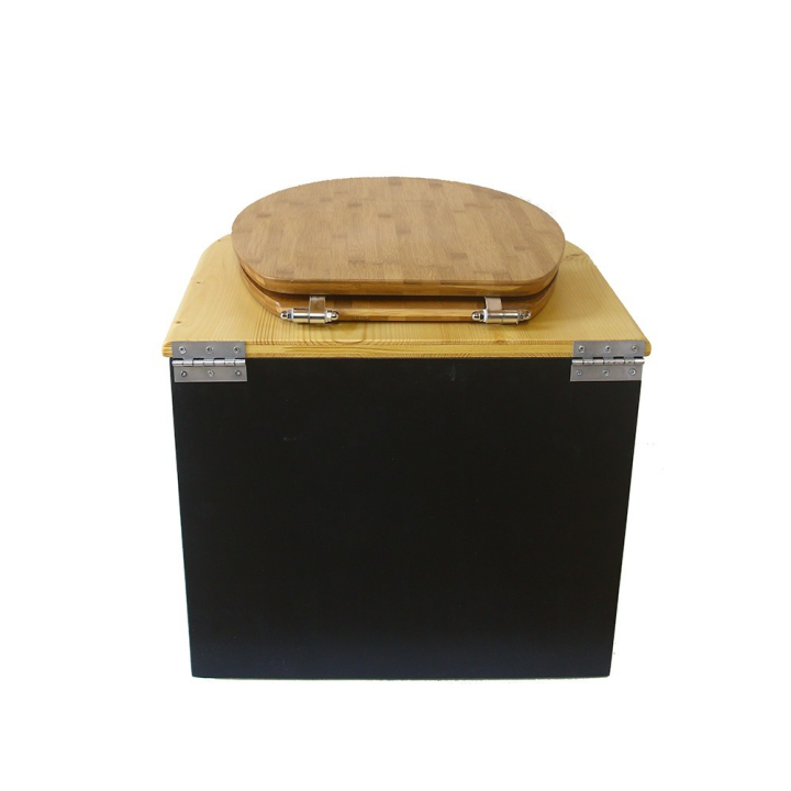  Toilette sèche en bois arrondie noire/huilé avec seau plastique 22L