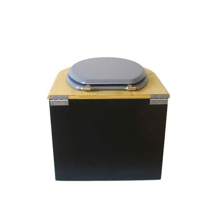  Toilette sèche en bois arrondie noire/huilé avec seau plastique 22L