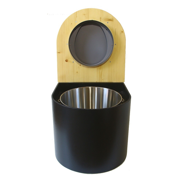  Toilette sèche en bois arrondie noire/huilé avec seau inox