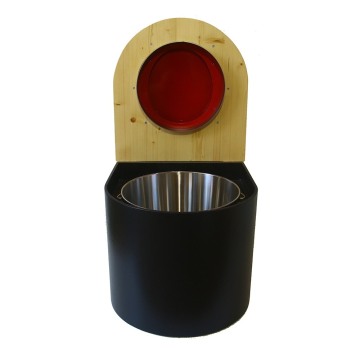  Toilette sèche en bois arrondie noire/huilé avec seau inox