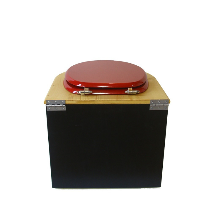  Toilette sèche en bois arrondie noire/huilé avec seau inox