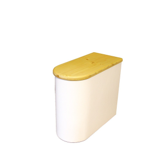 Bac à copeaux de bois arrondi blanc avec couvercle huilé pour toilette sèche - modèle spécial demie lune huile/blanc