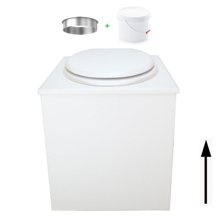 Toilette sèche en bois blanc avec seau plastique 22L