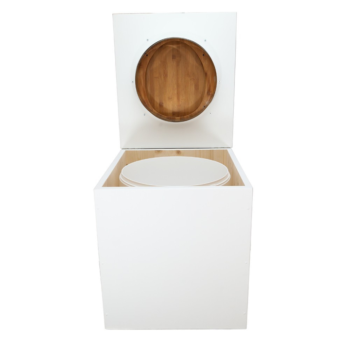  Toilette sèche en bois blanche avec seau plastique 22L