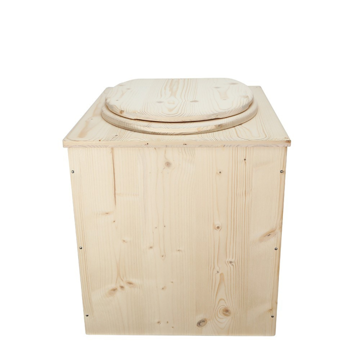  Toilette sèche en bois brut complète avec seau plastique 22L et bavette inox - modèle rehaussé PMR