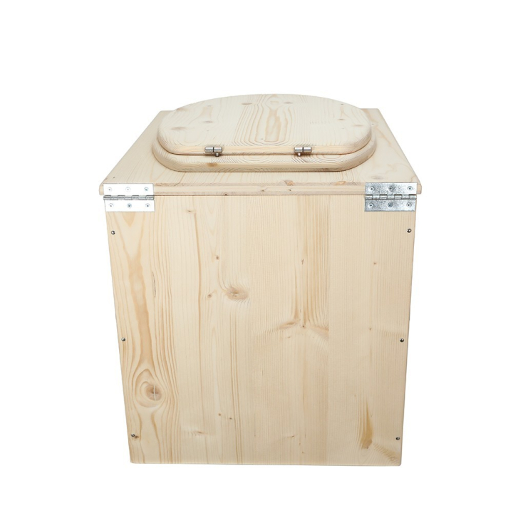  Toilette sèche en bois brut complète avec seau plastique 22L et bavette inox - modèle rehaussé PMR
