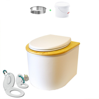 Toilette sèche en bois blanc /huilé arrondie avec seau 22L plastique