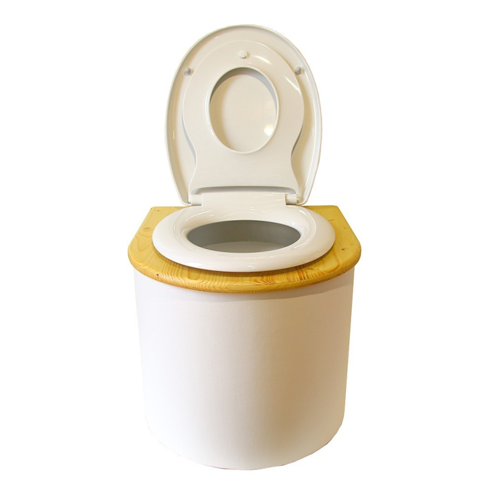  Toilette sèche en bois blanc /huilé arrondie avec seau 22L plastique