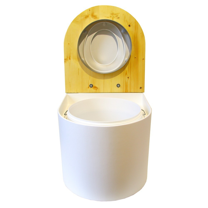  Toilette sèche en bois blanc /huilé arrondie avec seau 22L plastique