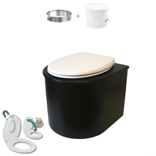 Toilette sèche en bois noir arrondie avec seau 22L plastique
