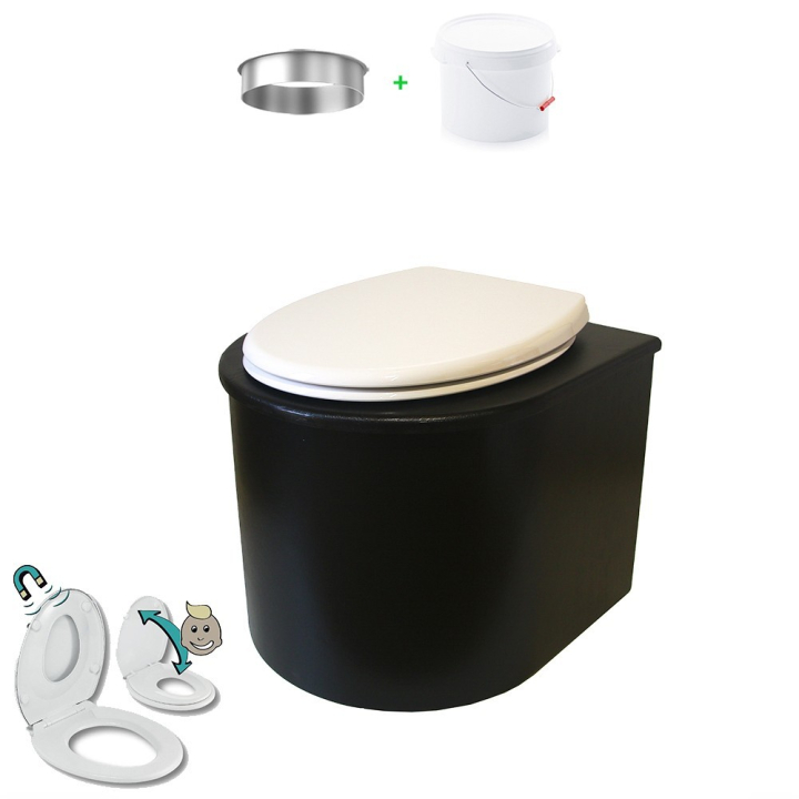 Toilette sèche en bois noir arrondie avec seau 22L plastique