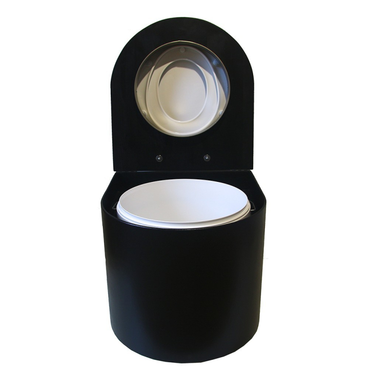 Toilette sèche en bois noir arrondie avec seau 22L plastique
